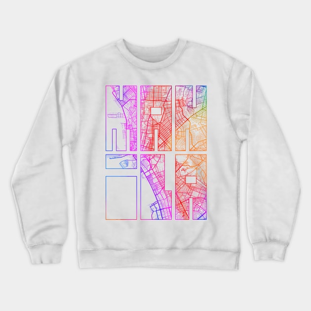 Manila, Philippines City Map Typography - Colorful Crewneck Sweatshirt by deMAP Studio